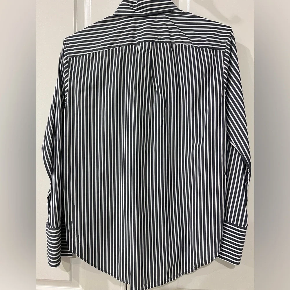 Zara Navy and White Striped Button Down. Size Medium. - Picture 3 of 4